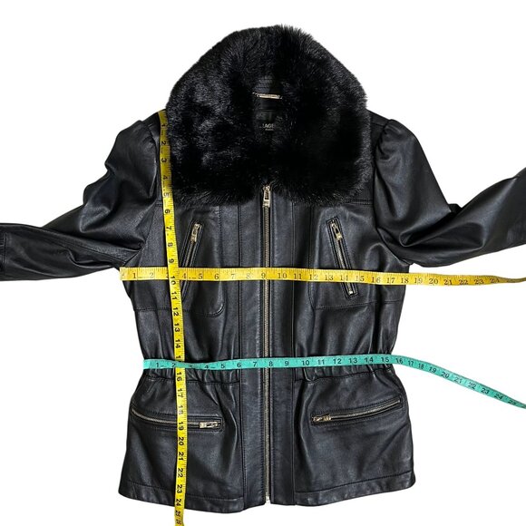 Karl Lagerfeld Black Genuine Leather Jacket W/Detachable Faux Fur Collar Medium - Picture 13 of 14